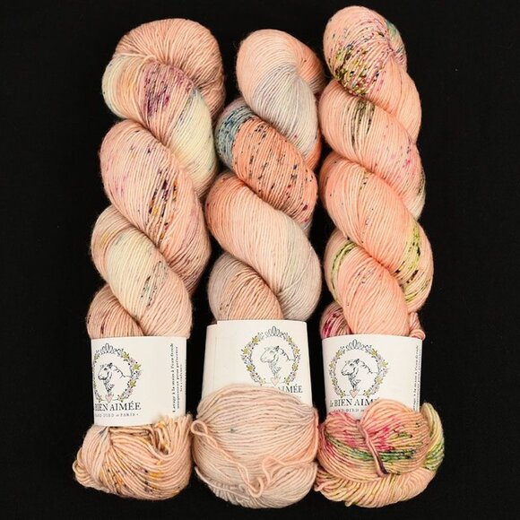 La Bien Aimée Merino Singles Yarn 3 Skeins Merino Hand Dyed Peach Speckled